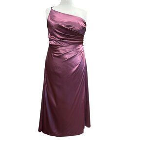 Galina Signature Charmeuse Draped One-Shoulder Side Button Dress Sz 16